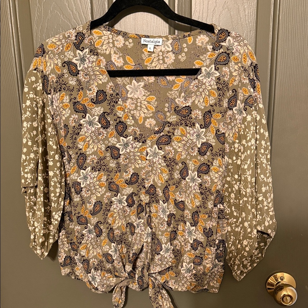 Nostalgia Olive and Orange Floral Blouse
